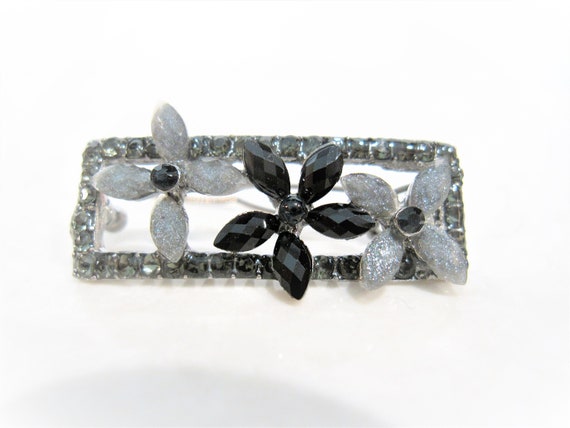 Small Gray Blue Crystal Flower Hair Barrette Clip For Fine Etsy