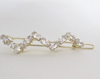 Small gold and crystal zigzag hair pin barrette bridal clip