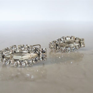 Two small tiny clear oval crystal hair pin clip barrettes fine hair