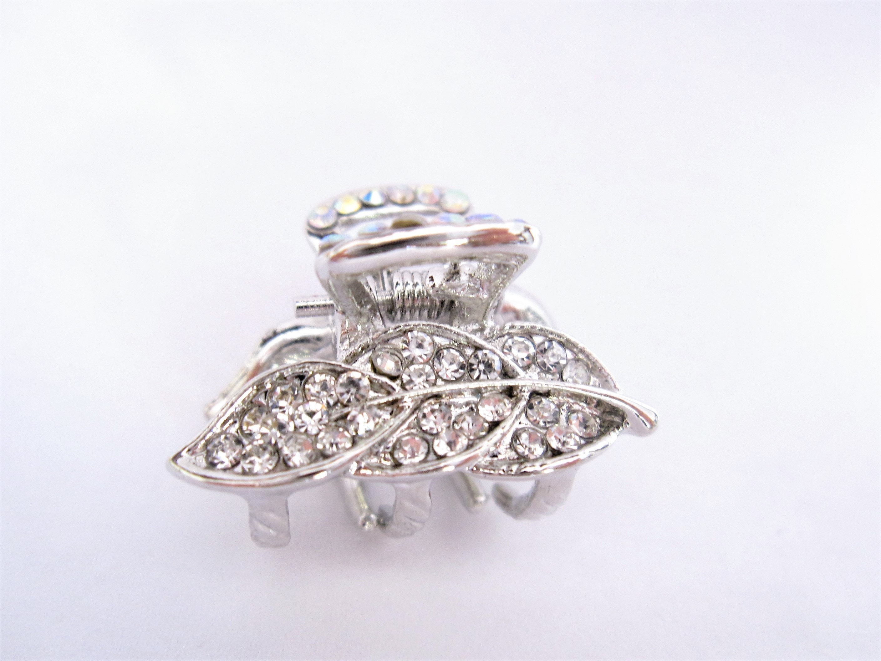 Small Mini Silver Metal Leaf Crystal Hair Claw Clip Bridal - Etsy