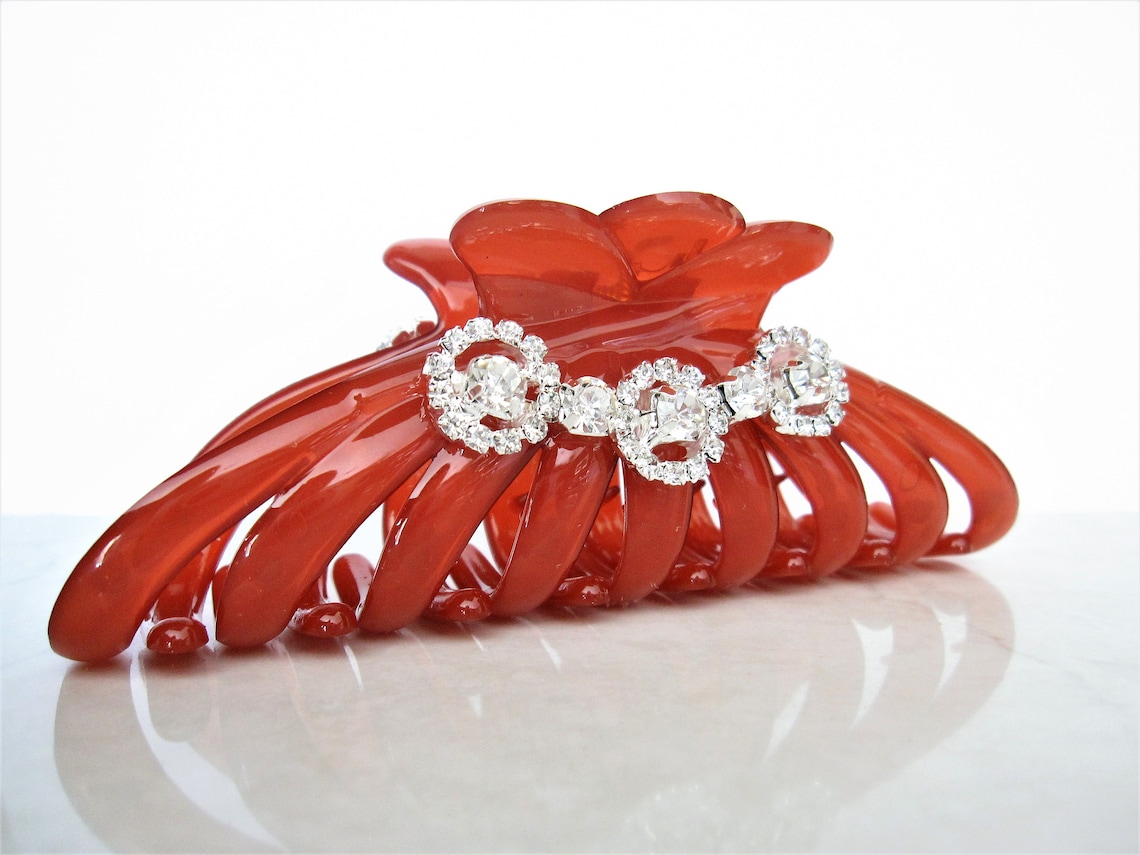 Large Red Hair Claw Clip With Crystals for Thick Hair Etsy