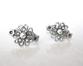 Set of 2 extra tiny small silver clover flower metal barrette hair clip for fine thin hair