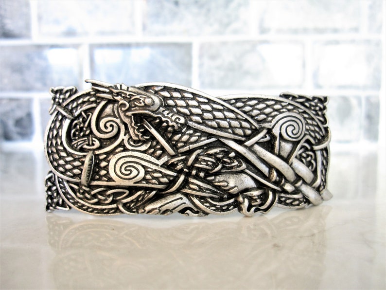 Viking silver metal celtic dragon filigree hair clip barrette