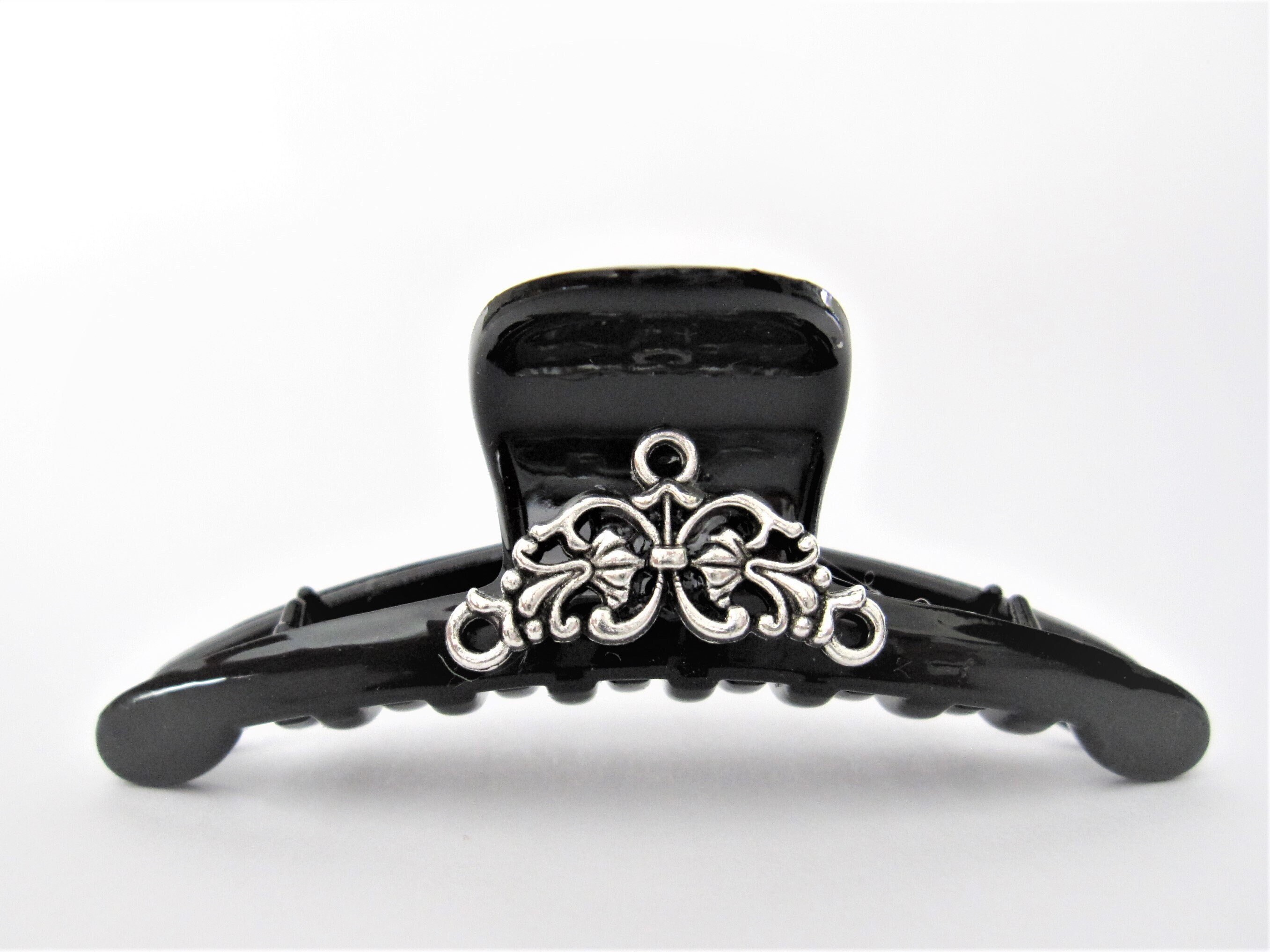 Black and Silver Metal Design Hair Claw Clip for Fine Thin - Etsy