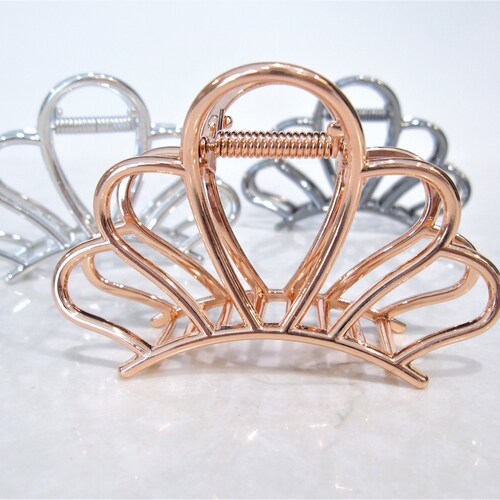 Medium/small Rose Gold Silver Metal Flower Hair Claw Clip Etsy