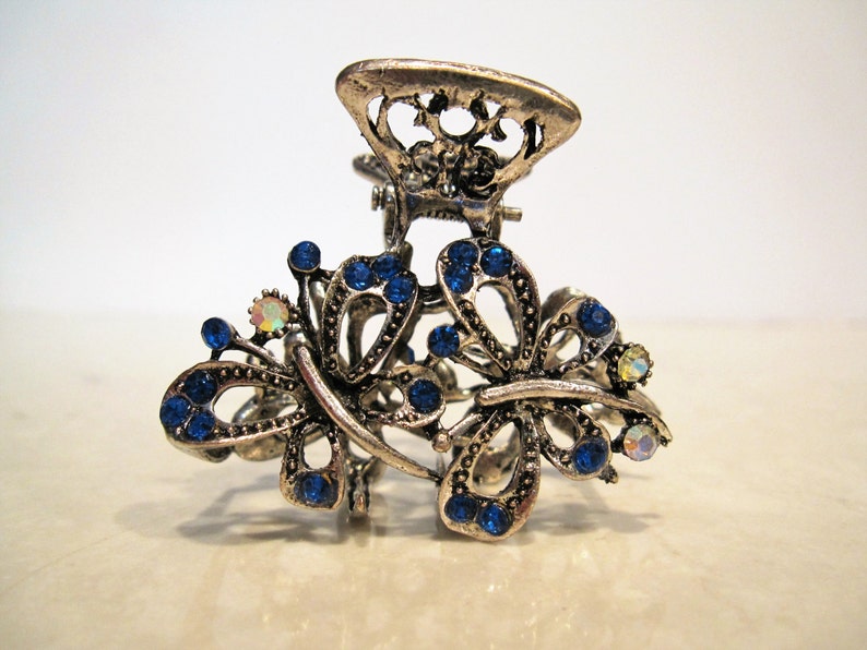 Jeweled Antique Style Silver Metal Butterfly Hair Claw Clips Etsy