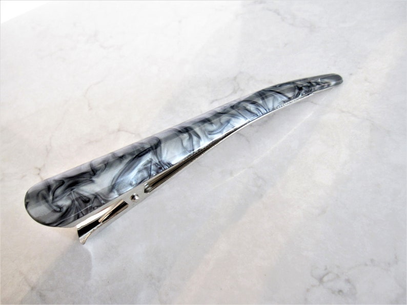 Silver and black marbled acrylic and metal alligator hair claw clip clamp