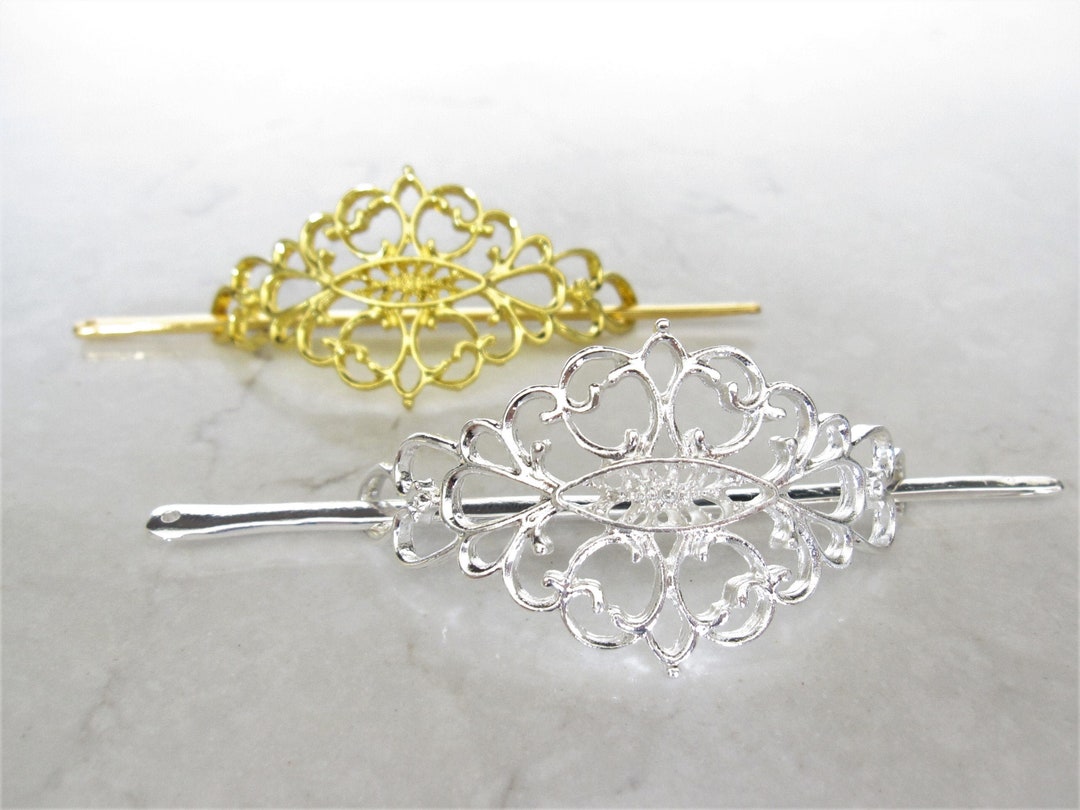 Slide Filigree Gold or Silver Filigree Metal Hair Slide Stick Clip Barrette - Etsy