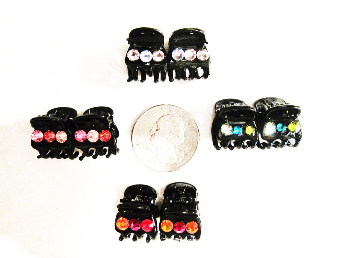 Extra Small Mini Black Hair Claw Clips With Swarovski Crystals Etsy