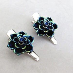 Set of two small iridescent flower alligator hair pin clips for fine thin hair