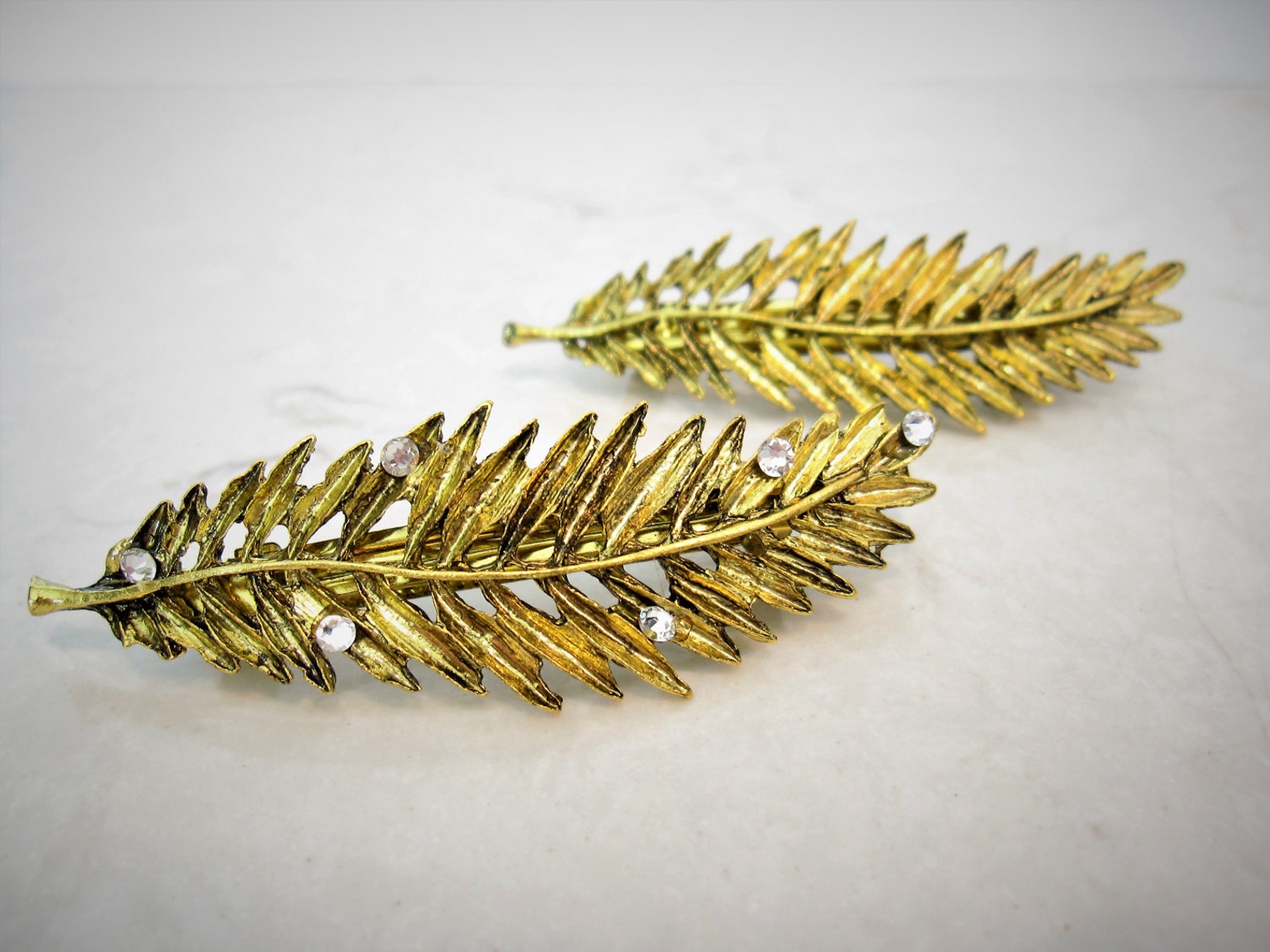 Small Bronze Gold Leaf Hair Clip Clamp Barrette With or Etsy