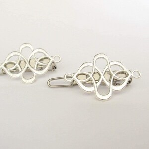 2 small silver metal viking celtic hair barrette clip for fine thin hair