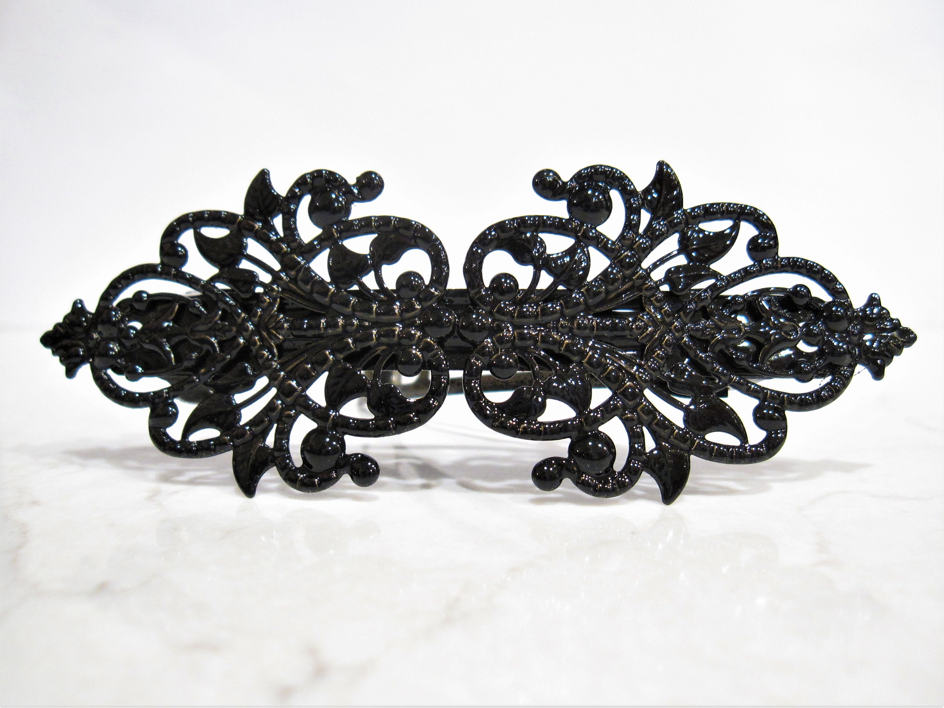 Black metal filigree hair clip clamp barrette | Etsy