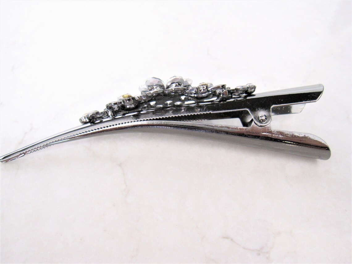 Dark Silver Alligator Hair Claw Clips With Flowers and Etsy
