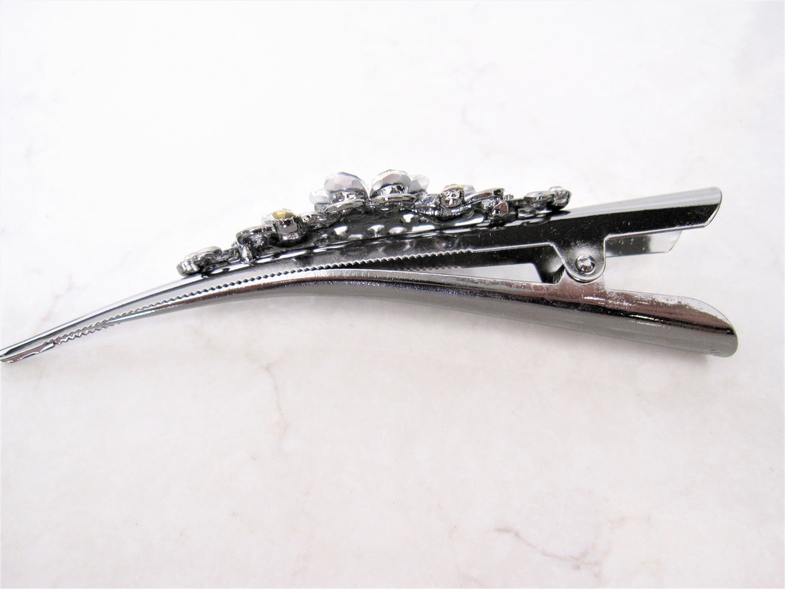 Dark Silver Alligator Hair Claw Clips With Flowers and Etsy Australia