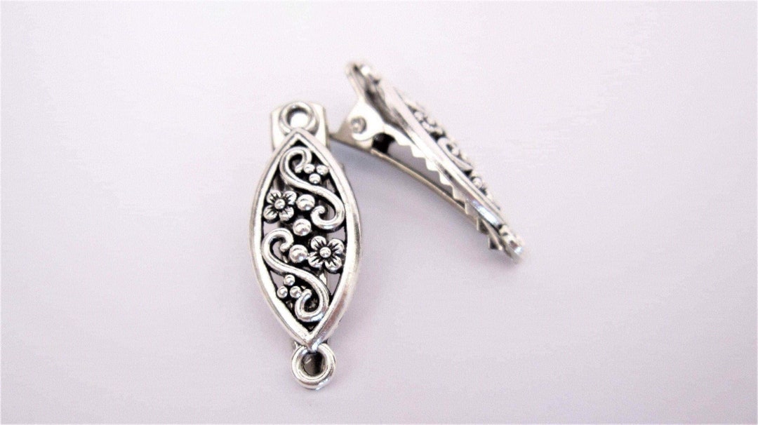 2 Small Silver Scroll and Flower Metal Alligator Hair Clip for Fine ...