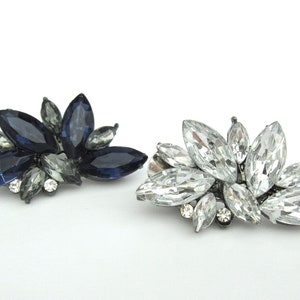 Small blue or clear rhinestone flower alligator hair clip for fine thin hair