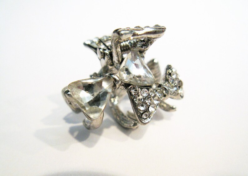 Small Mini Silver Metal Double Bow Hair Claw Clip With Etsy