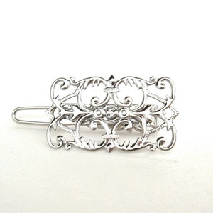 Small  silver metal filigree light weight hair pin clip barrette  for fine thin hair