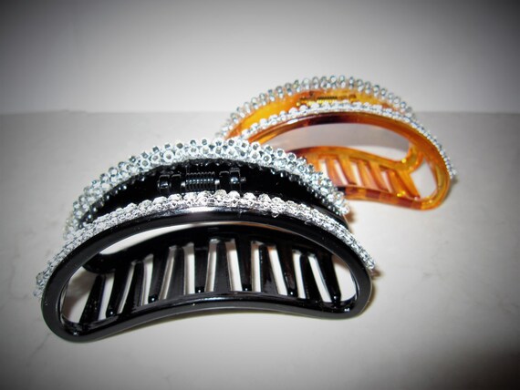 Black Or Brown Hair Claw Clips With Crystals For Thick Hair Etsy