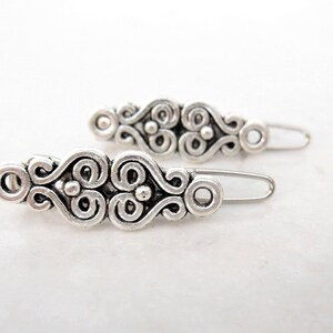 Extra tiny small silver metal filigree celtic hair pin clip barrette (set of two)