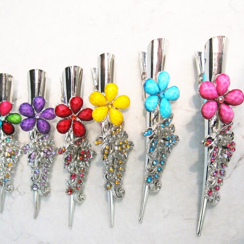 Alligator Blue Flower and Butterfly Hair Claw Clips With Etsy