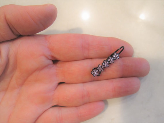 Two small tiny purple crystal flower hair pin clip barrettes fine hair Two small tiny purple crystal flower hair pin clip barrettes fine hair