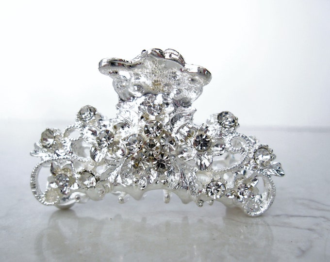 Silver Metal Flowers and Leaves Crystal Hair Claw Bridal Clip Etsy