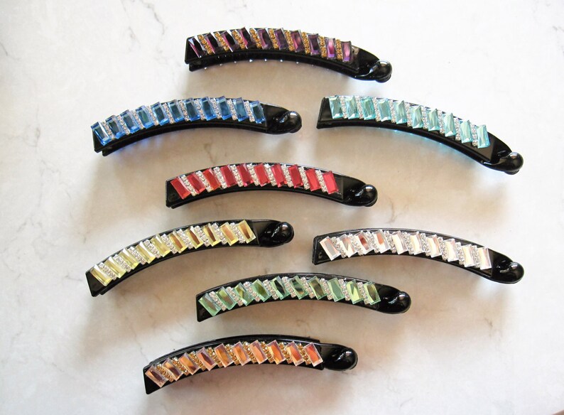 Slim Crystal Banana Hair Claw Clamp Clip Etsy