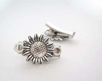 2 extra tiny small silver sunflower metal alligator hair clip for fine thin hair