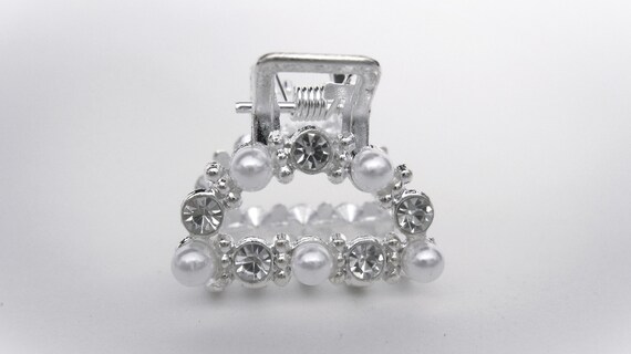 Diamond Pearl Hair Claw Clip - Gray pearl hair clip