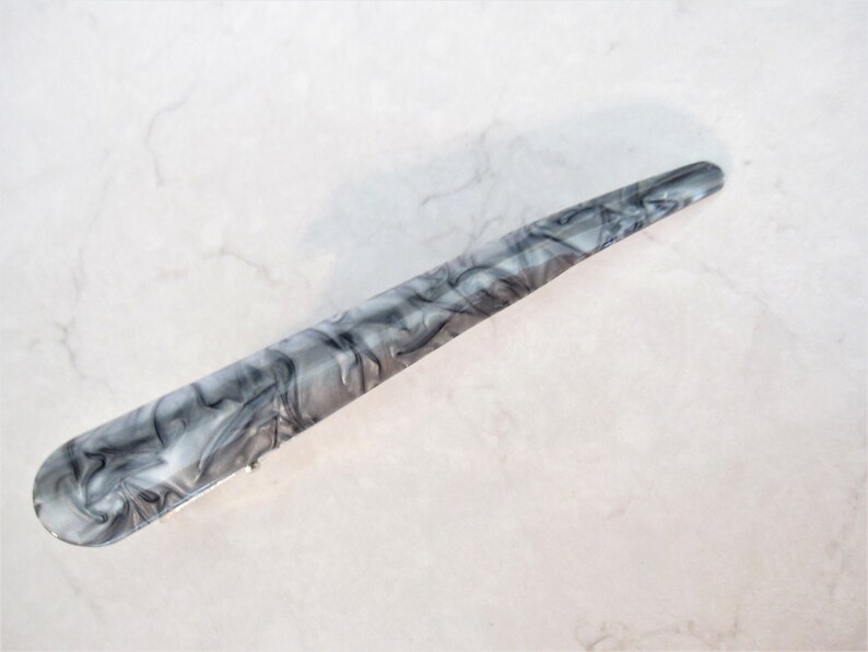 Silver and black marbled acrylic and metal alligator hair claw clip clamp