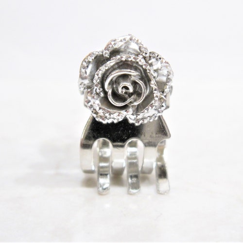 Small Mini Metal Jeweled Antique Style Silver Hair Claw Clip Etsy
