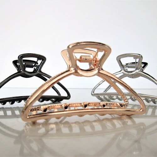 Medium/small Rose Gold Silver Metal Flower Hair Claw Clip Etsy