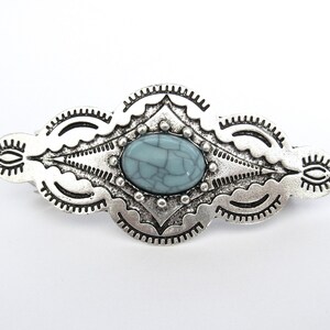 Turquoise blue and silver metal alligator hair clip barrette fine thin hair