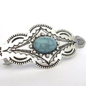 Turquoise Blue and Silver Metal Alligator Hair Clip Barrette Fine Thin ...