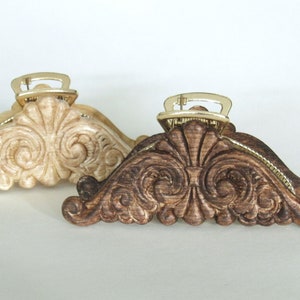 Real decorative wood and metal hair claw clip