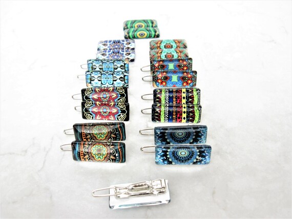 Set Of Two Tiny Small Decorative Tile Hair Clips Barrettes For Etsy
