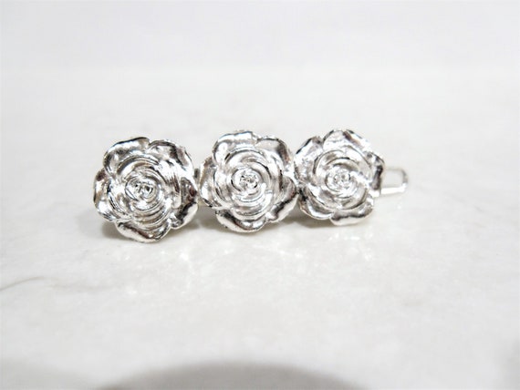 Small Silver Flower Hair Pin Clip Barrette For Fine Thin Hair Etsy