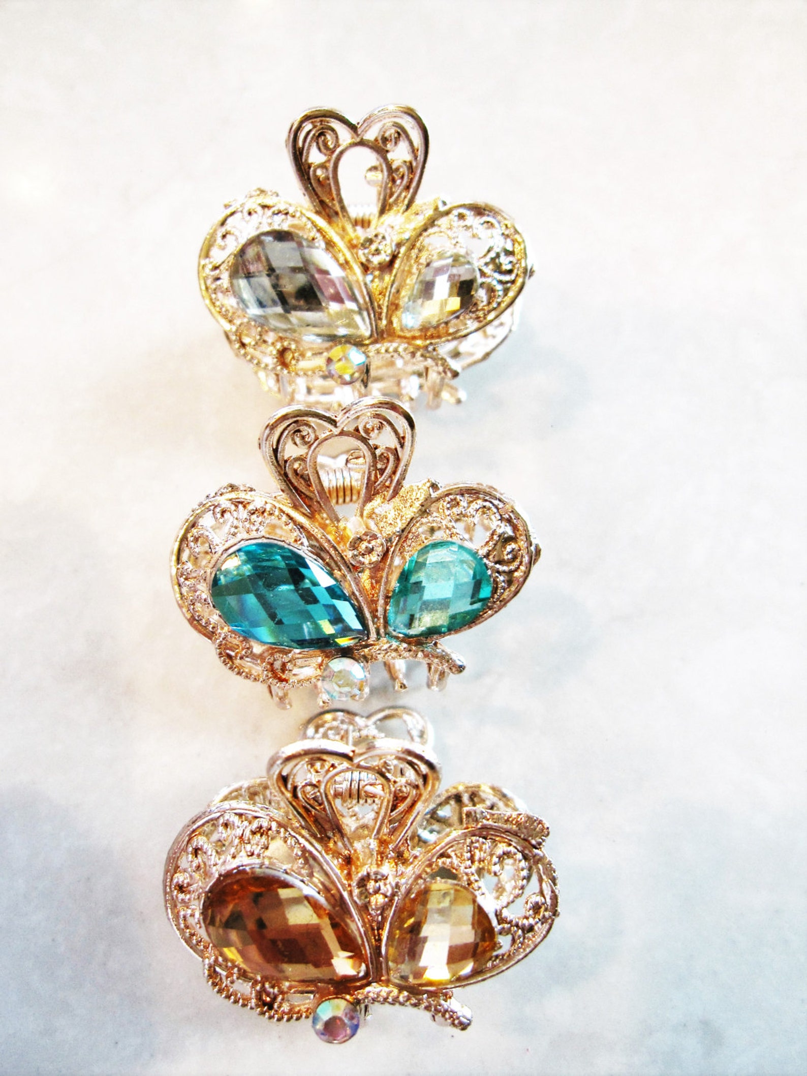 Jeweled Antique Gold Hair Claw Clip With Crystals Etsy