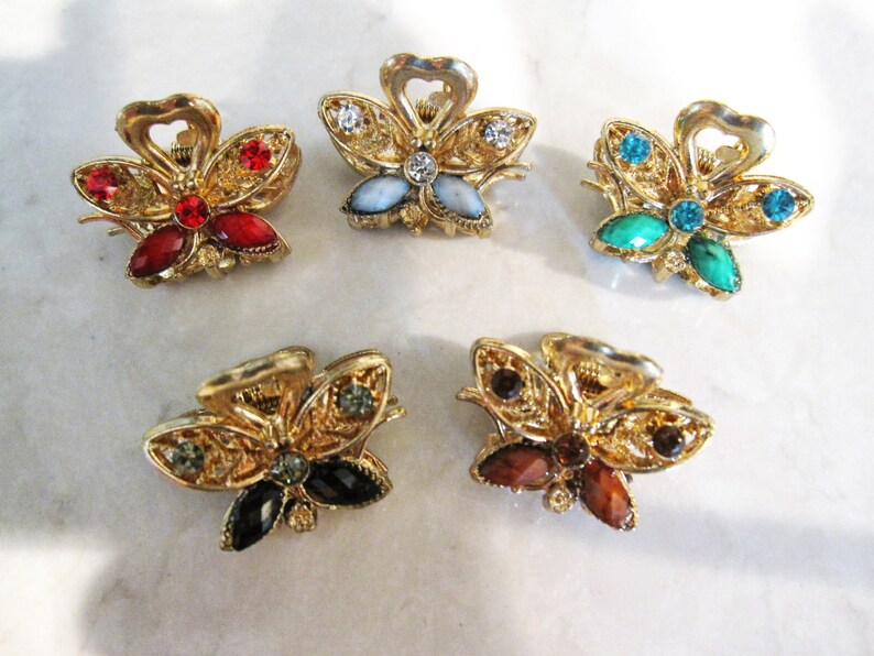 Jeweled antique gold butterfly hair claw clip with crystals Etsy