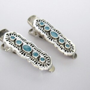 Two small blue and silver metal alligator hair clip fine thin hair