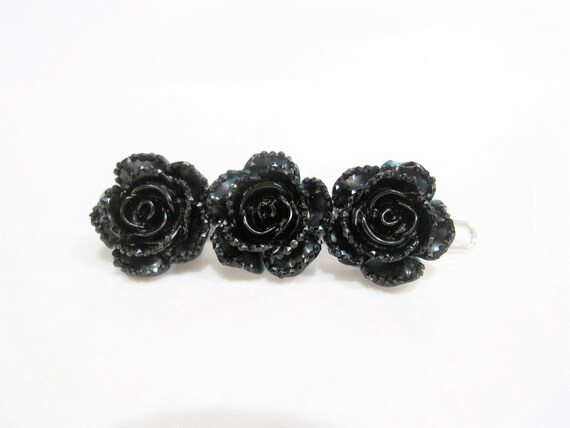 Small Black Flower Hair Pin Clip Barrette For Fine Thin Hair Etsy