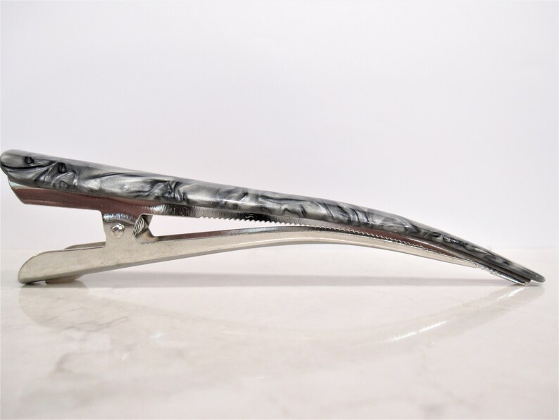 Silver and black marbled acrylic and metal alligator hair claw clip clamp