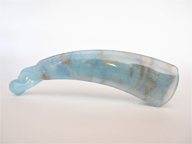 Blue and gold glitter banana hair claw clamp clip