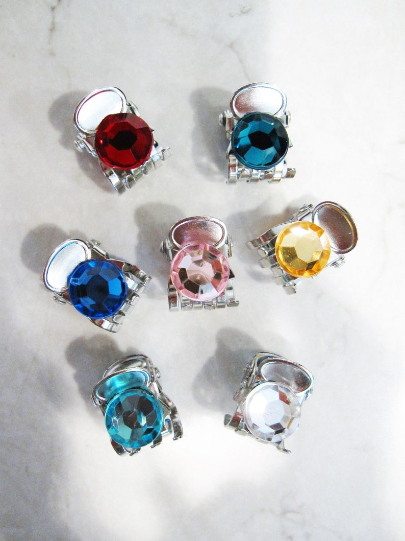 Tiny Mini Silver Metal Hair Claw Clips With Rhinestones set Etsy