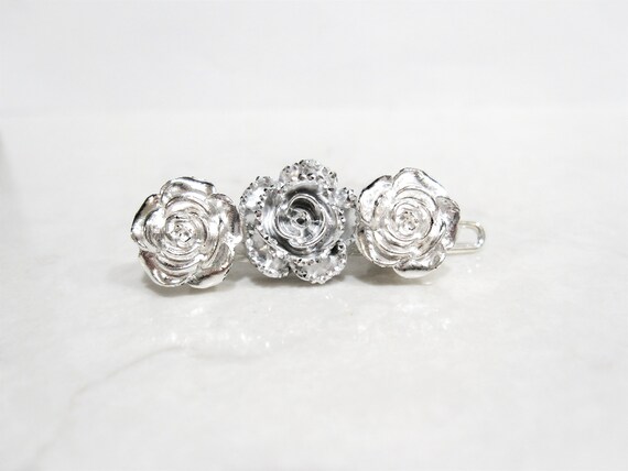 Small Silver Flower Hair Pin Clip Barrette For Fine Thin Hair Etsy