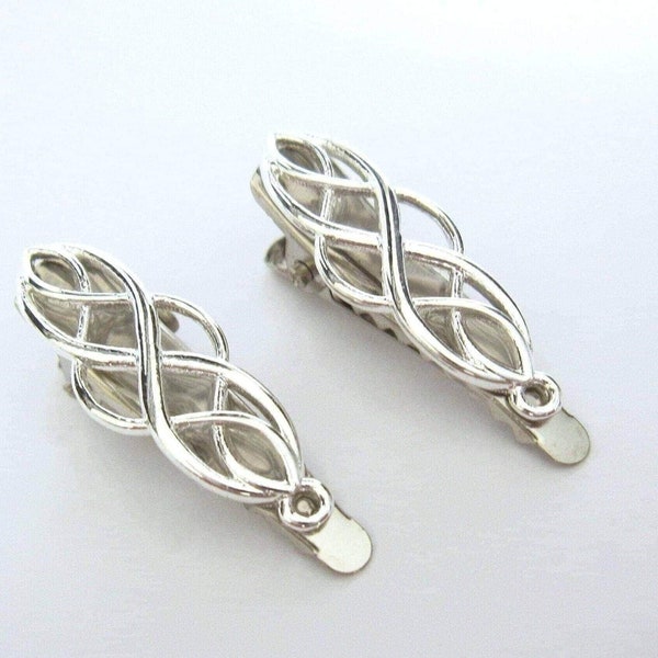 2 extra tiny small silver metal celtic infinity knot hair clip for  fine thin hair