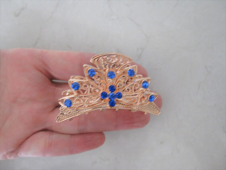 Medium Rose Gold Metal Crystal Filigree Hair Claw Clip Etsy