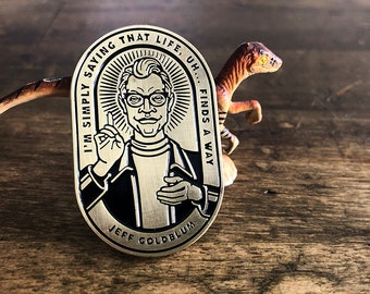 Jeff Goldblum Gold Enamel Pin - Life Finds A Way